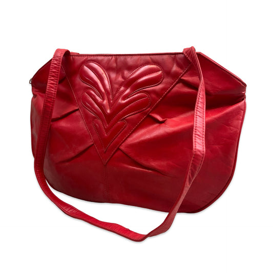 80s Vintage Red Leather Shoulder Handbag