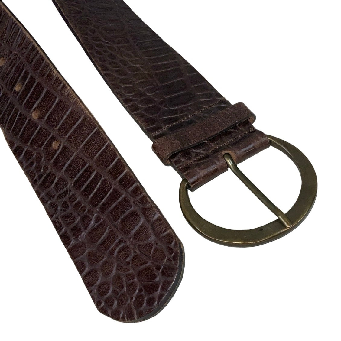 Vintage 80s 90s ‘Weinmann’ Brown Suede Croc Leather Buckle Belt