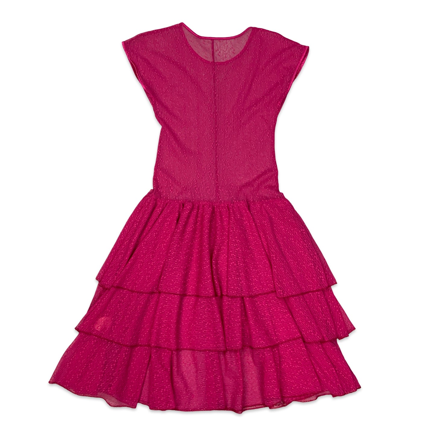 Vintage Hot Pink Sheer Pleated Tiered Dress 10