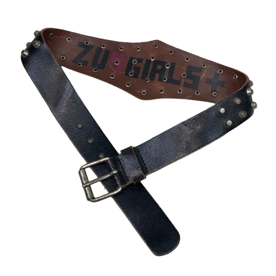 Vintage 00s ‘ZU4GIRLS+’ Black Leather Punk Silver Studded Statement Belt