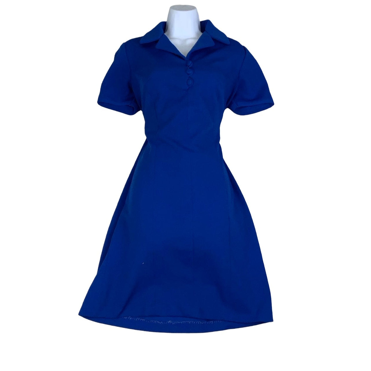 Vintage 60s 70s Blue Mini Shirt Dress 12 14