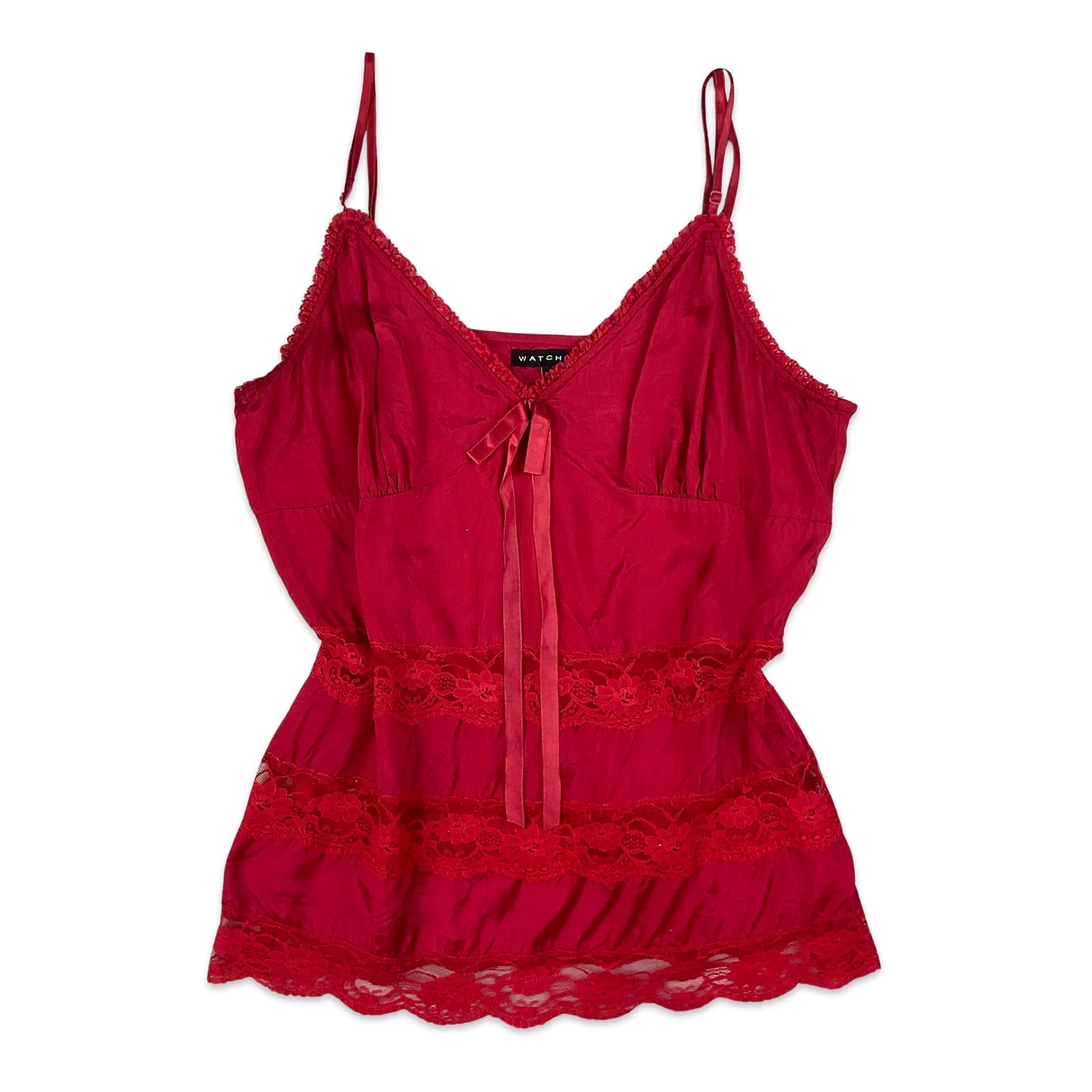 90s / Y2K Red Satin & Lace Spaghetti Strap Vest Top 10 12 14 16