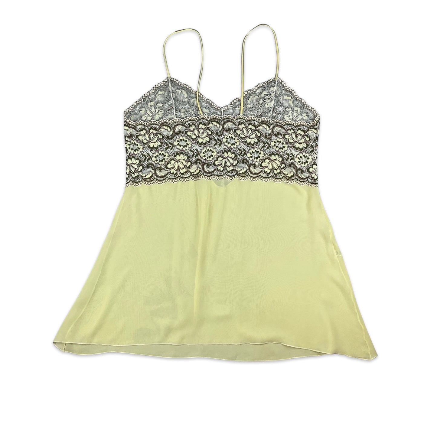 90s Yellow Sheer Slip Dress with Floral Embroidery