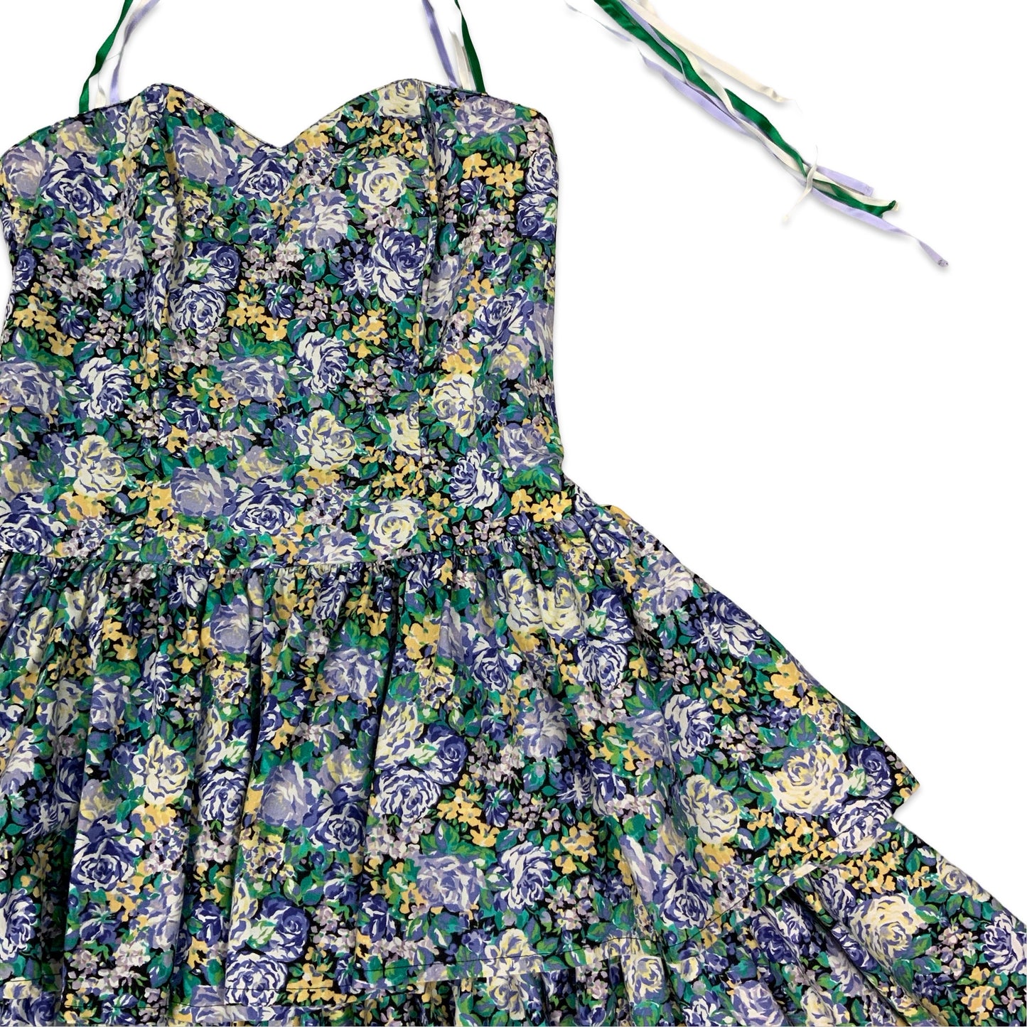 Vintage Floral Laura Ashley Halterneck Pleated Skirt Dress 10