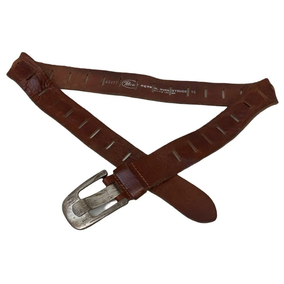 Vintage 80s 90s ‘Petrol Industries’ Brown Soft (45277) Leather Distressed Silver Buckle Belt