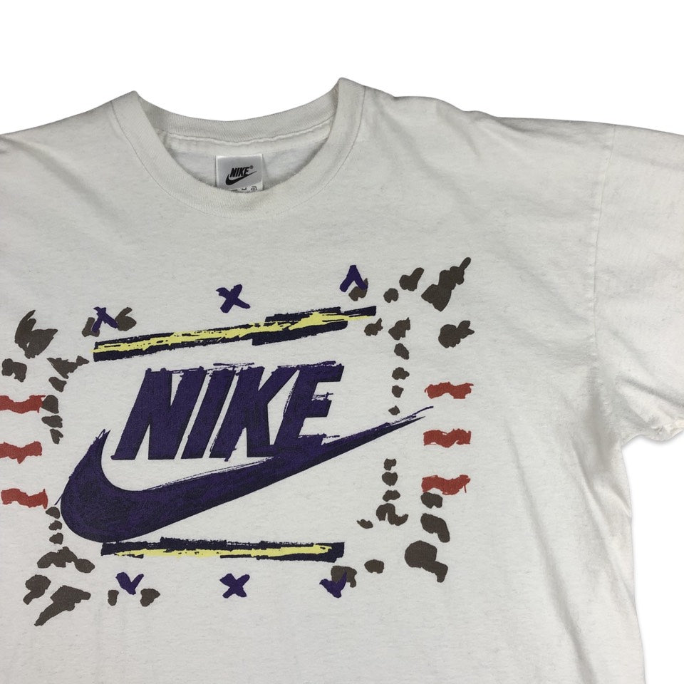 Vintage 90s Nike White Purple and Yellow Graphic Tee L