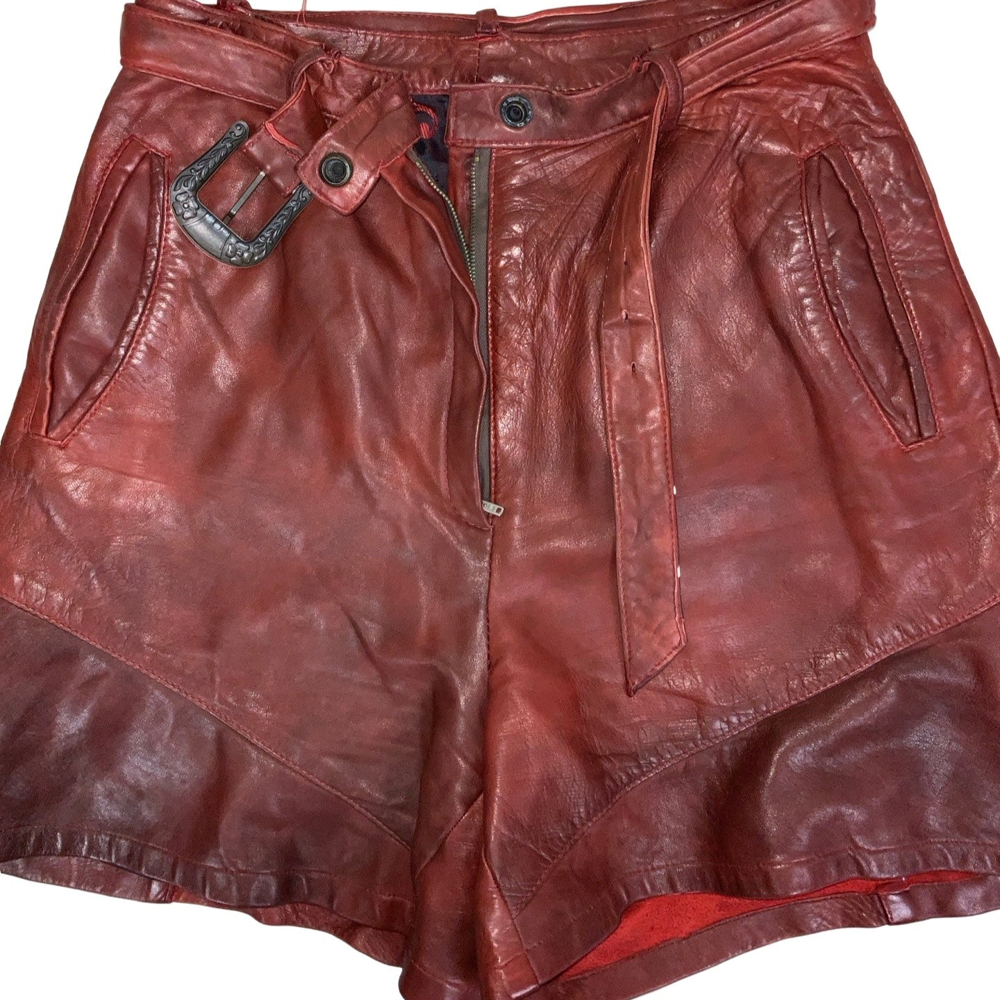 Vintage 90s 'Saura' High Waisted Red Leather Shorts 8 10