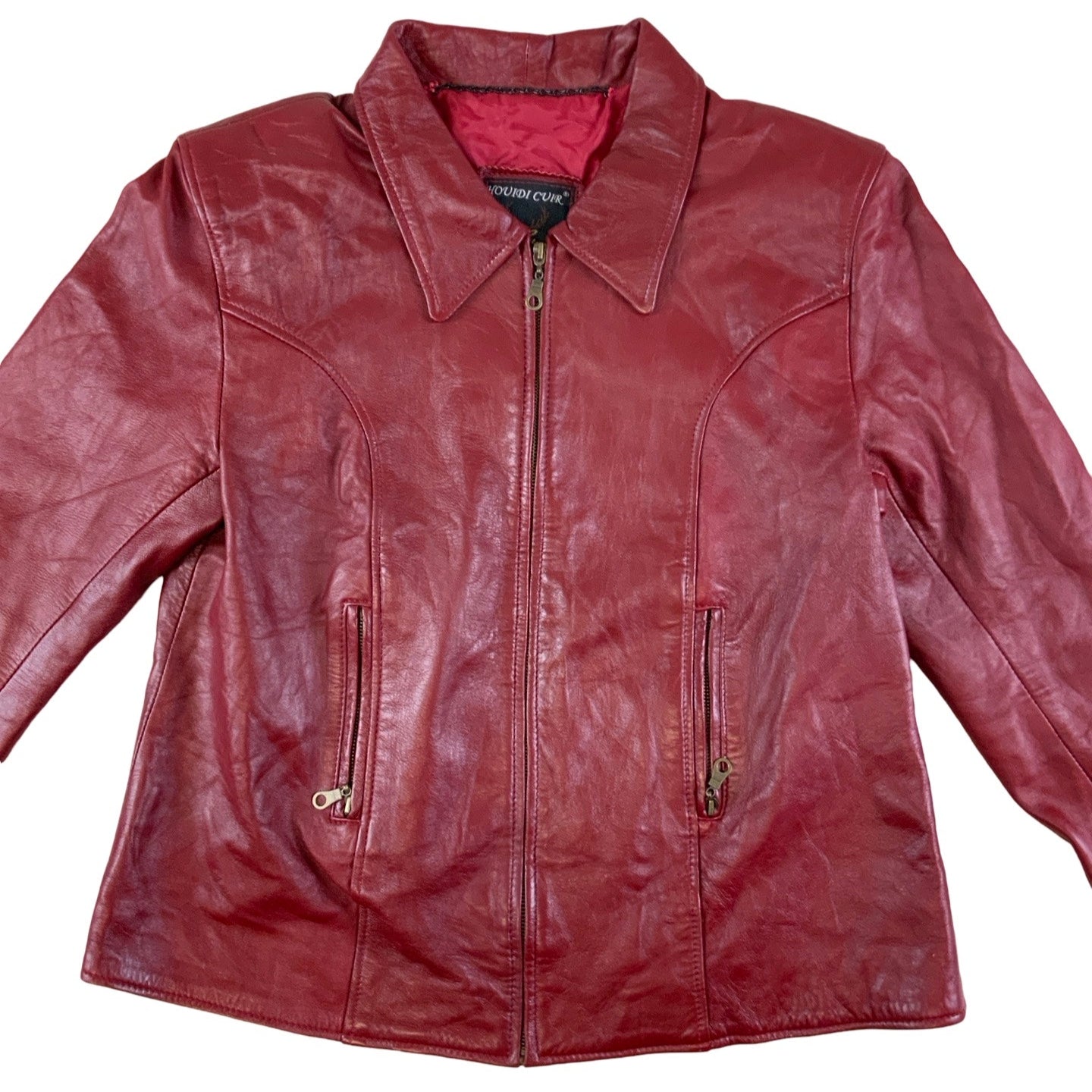 Vintage 70s ‘ Houidi Cuir’ Genuine Red Leather Jacket M 14 16