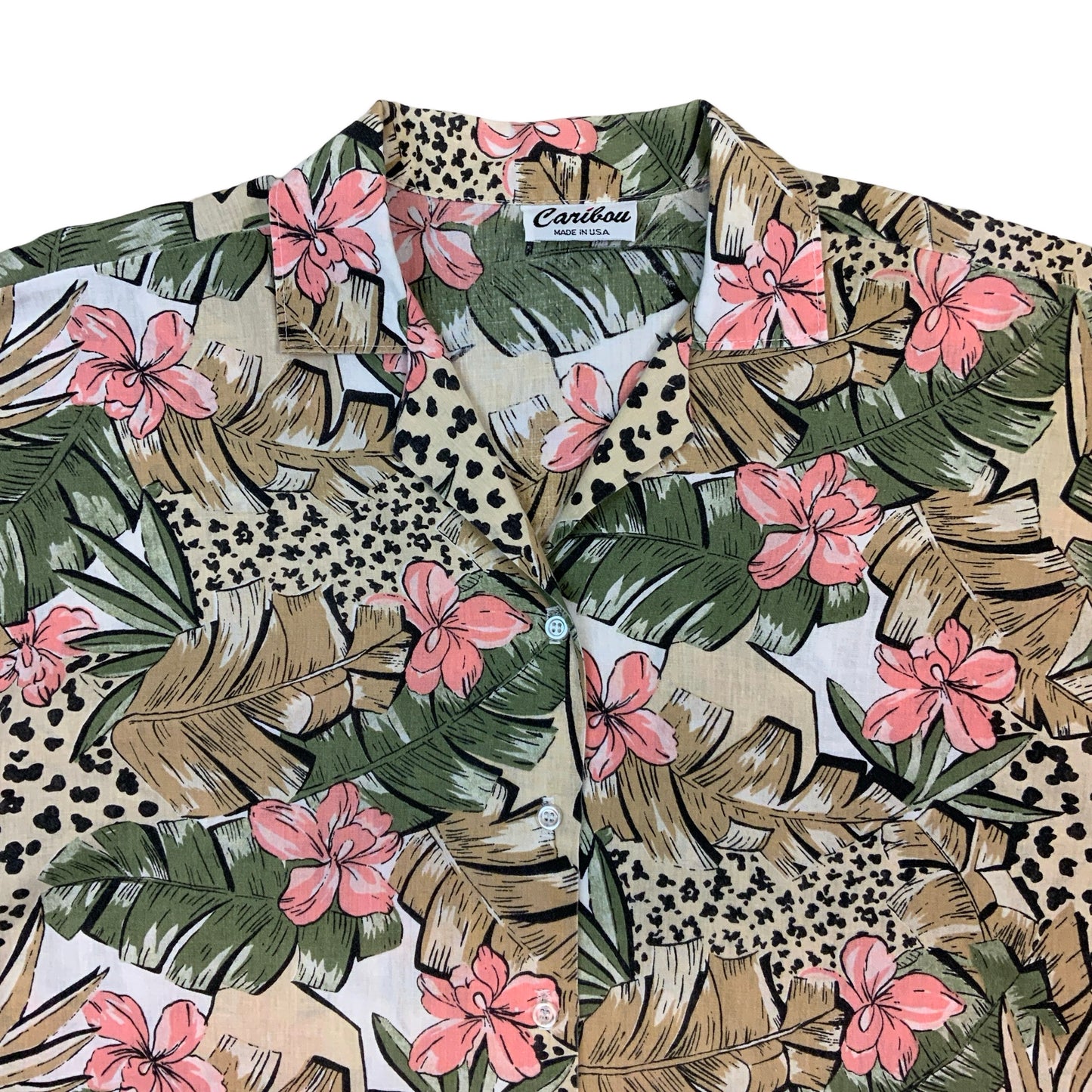 80s Pink Beige Green Hawaiian Shirt 16 18