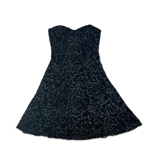 90s Black Velvet Strapless Bouffant Dress 6 8