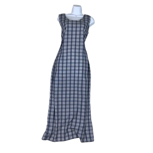 Vintage 90s ‘Street One’ Blue White Checked Sleeveless Maxi Dress 12 14