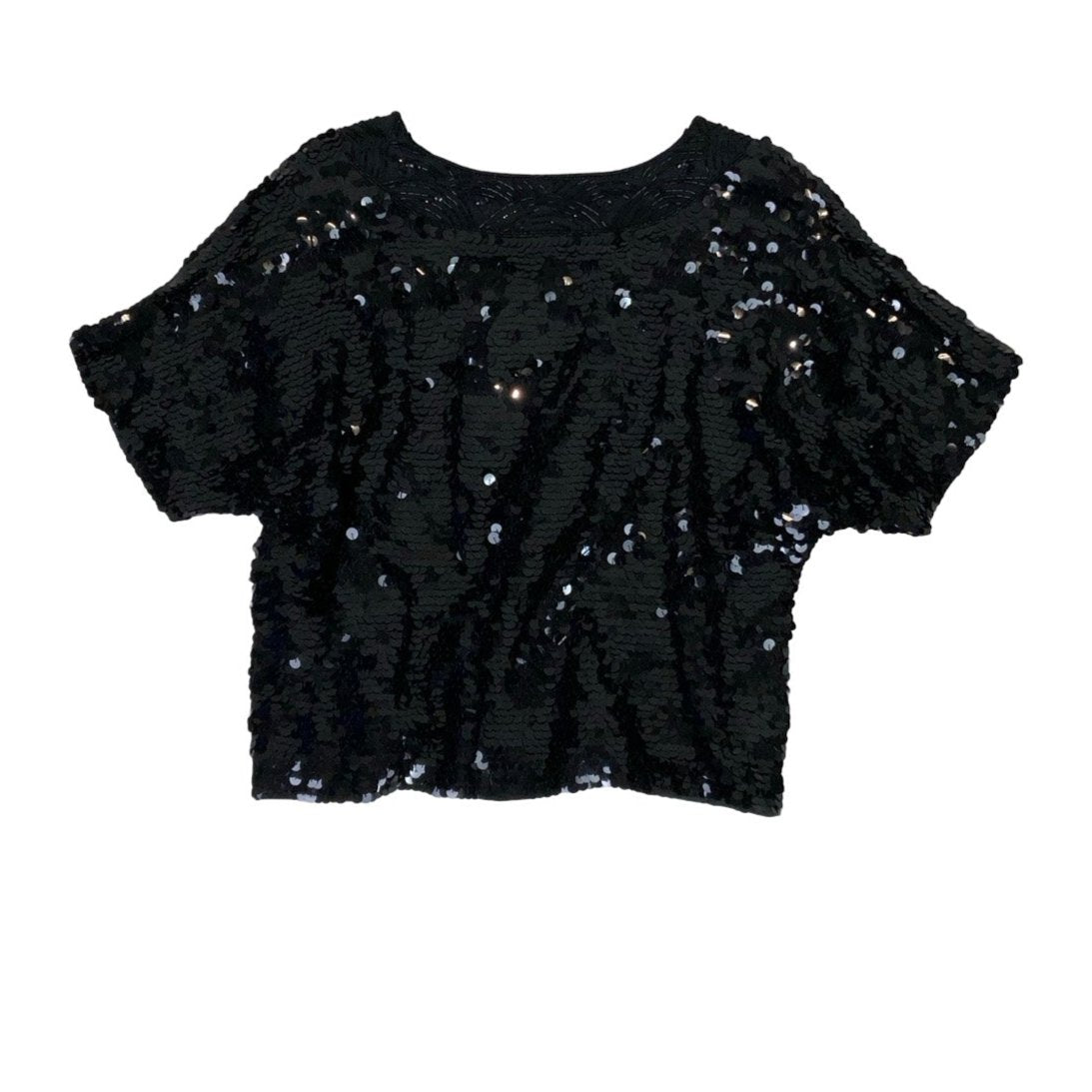 Vintage ‘Vision C&A’ Black Bead Sequin Batwing Blouse Top M 14 16