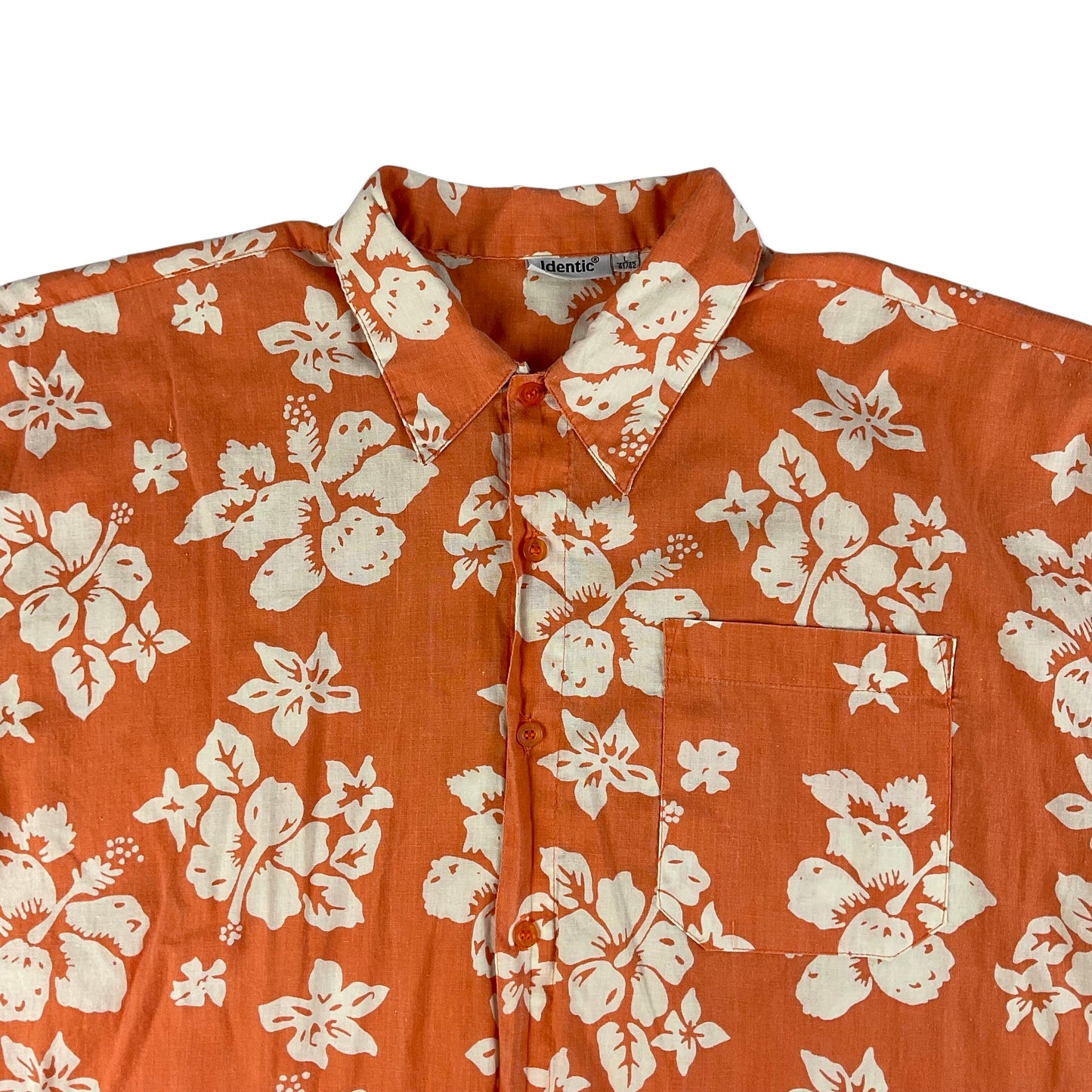 Vintage Orange & White Hawaiian Short Sleeve Shirt M L