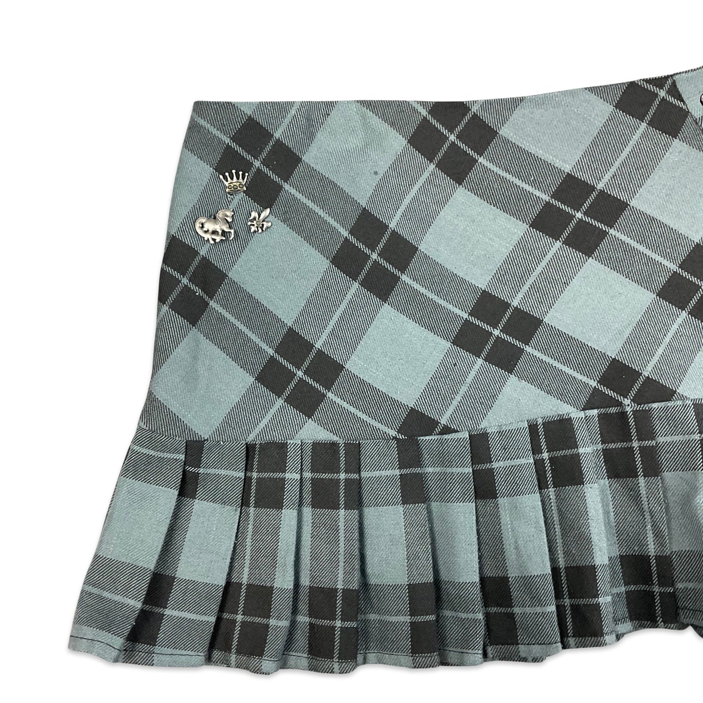 Vintage Y2K Grey Black Tartan Pleated Micro Mini Skirt 12 14