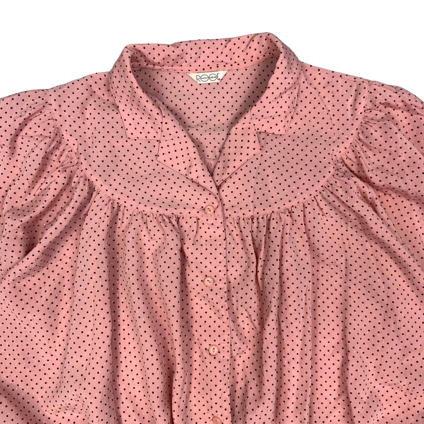 Vintage Pink & Brown Polka Dot Batwing Cropped Blouse 16 18