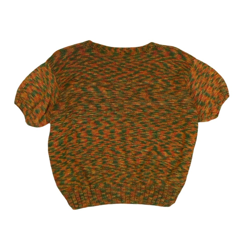 Vintage 70s 80s Orange Green Yellow Short Sleeve Knit Jumper 16 18