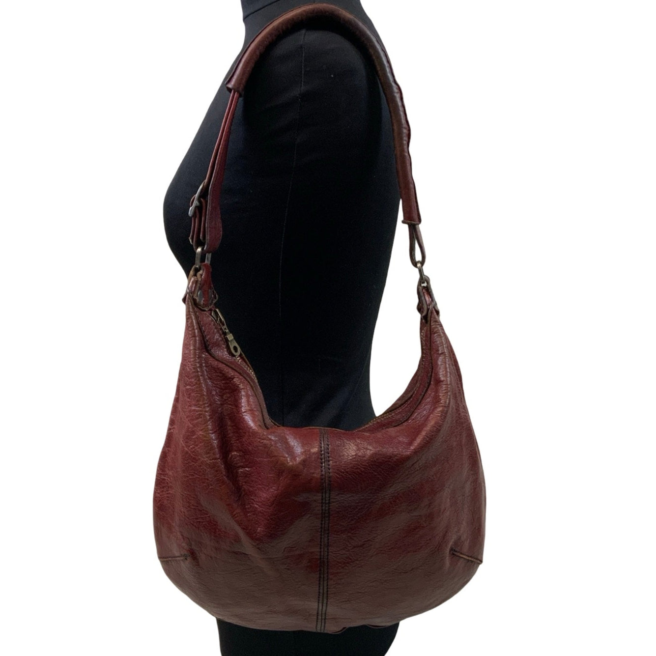 Vintage 00s Y2k Boho Burgundy Red Leather Slouchy Crescent Hobo Handbag Purse