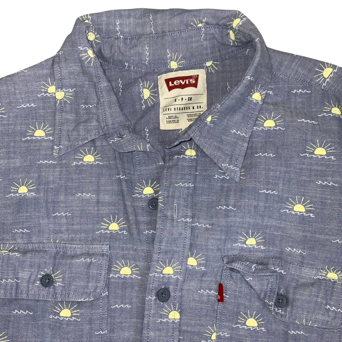 Vintage 00s Y2K Levi Strauss & Co Blue Sunset Short Sleeve Shirt S