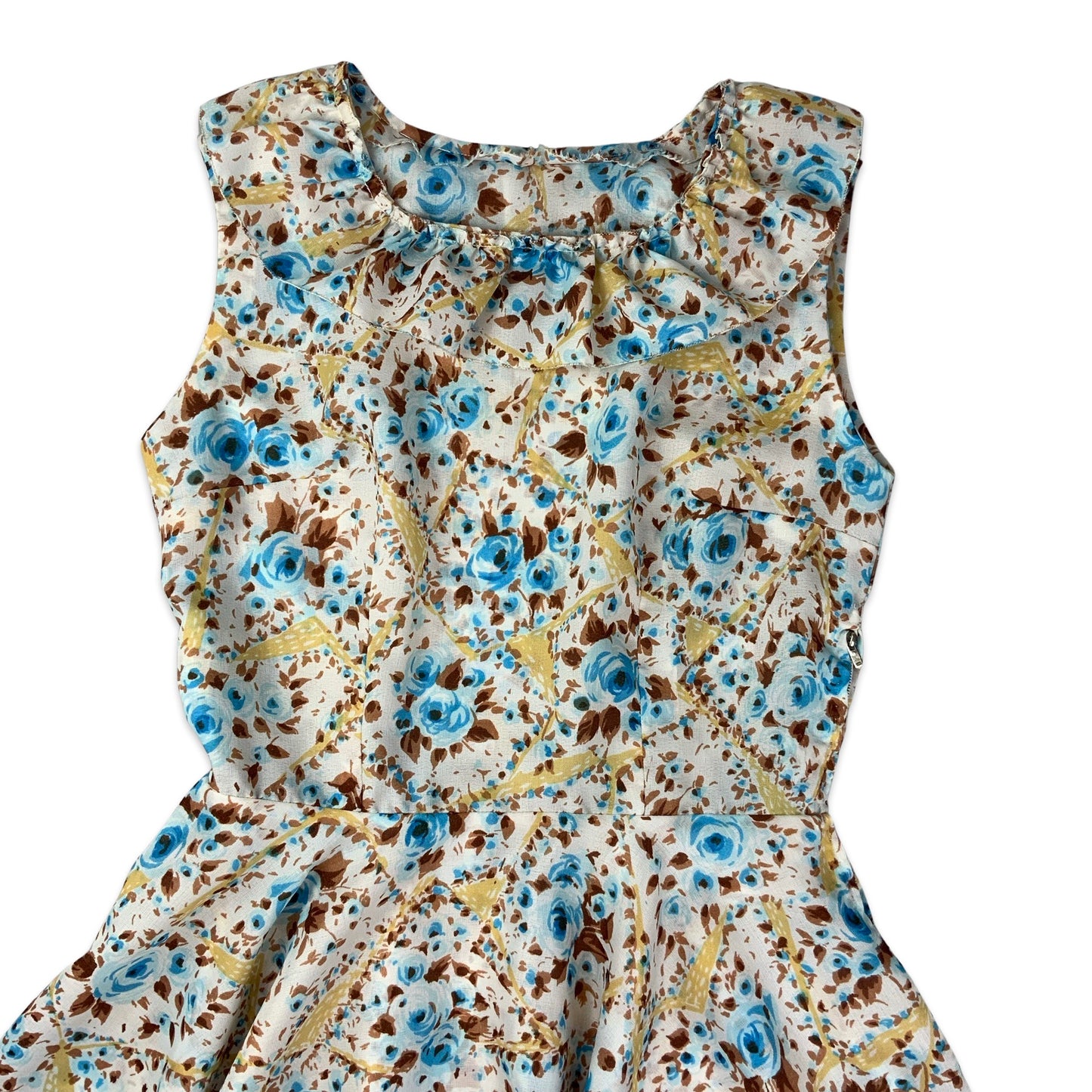 Vintage White & Blue Floral Shift Dress 6 8 10