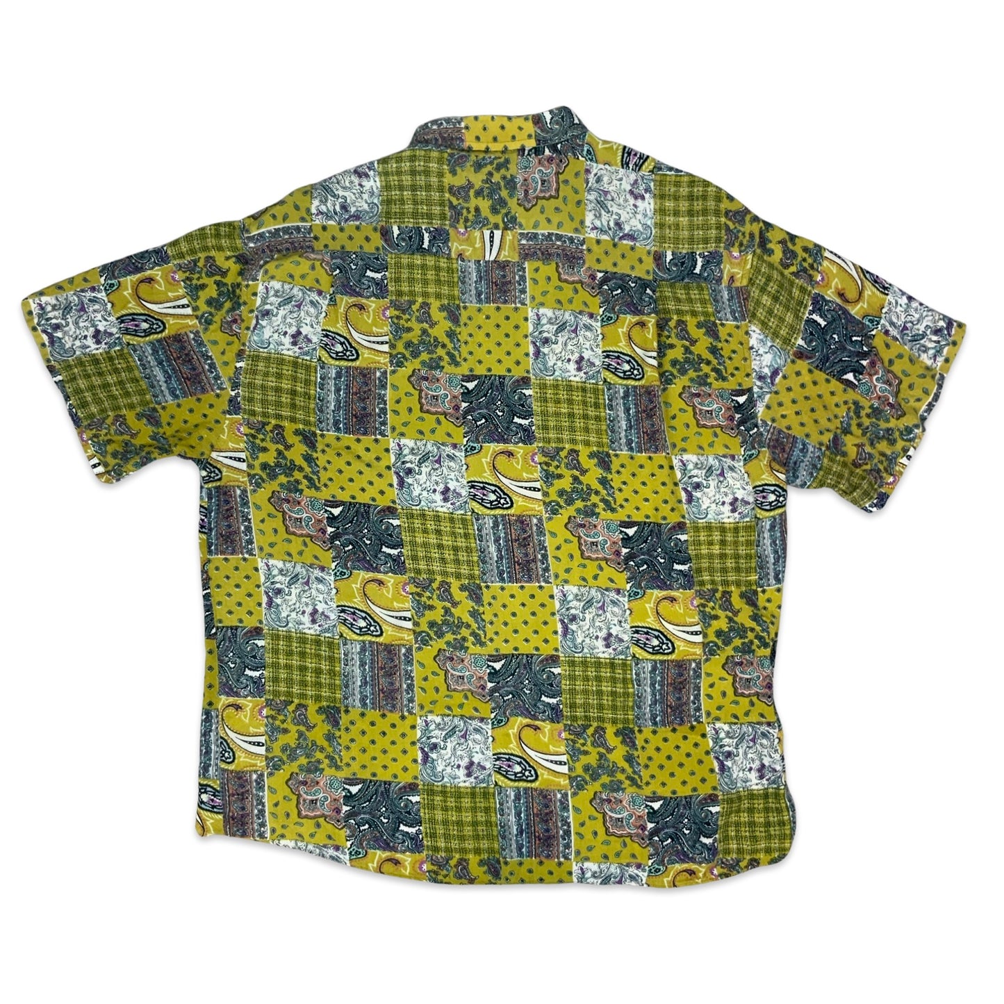 90s Yellow Paisley Print Shirt L