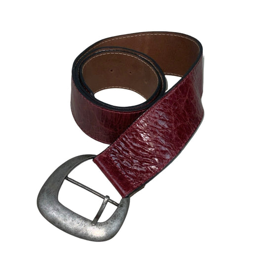 Vintage 80s 90s 'Penny Belts' Red Textured Leather Asymmetric Square Buckle Belt