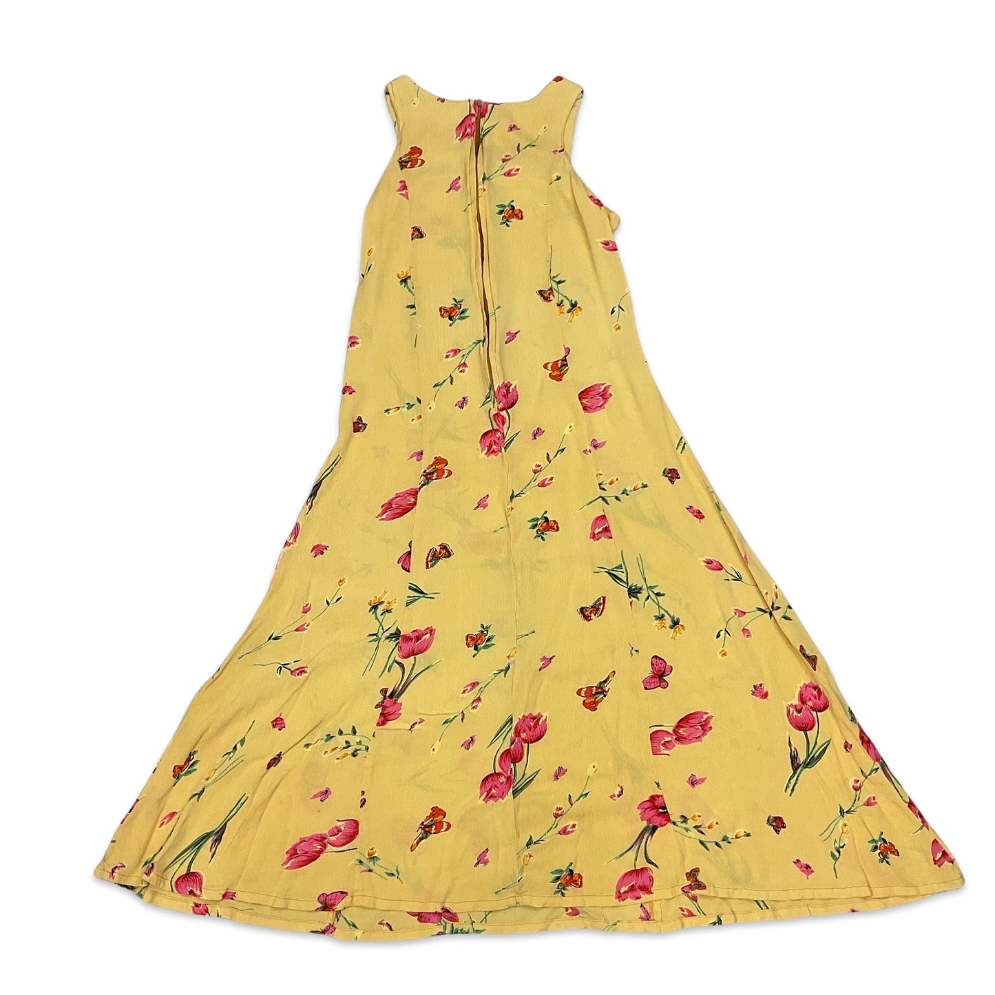 Vintage Yellow & Pink Floral Maxi Dress 10