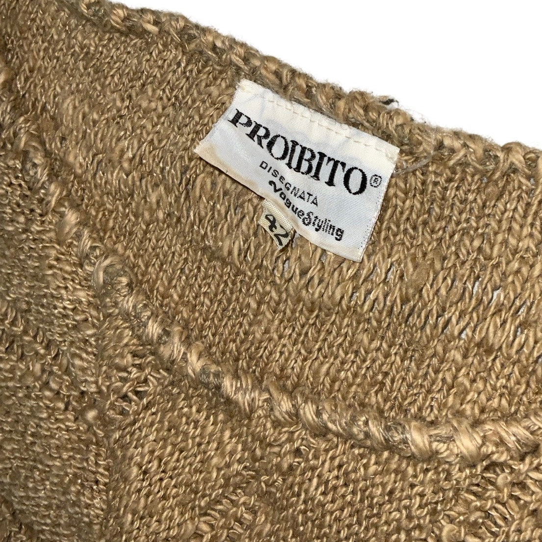 Vintage 90s ‘Proibito’ Brown Beige Batwing Short Sleeve Knitted Jumper Top 8 10