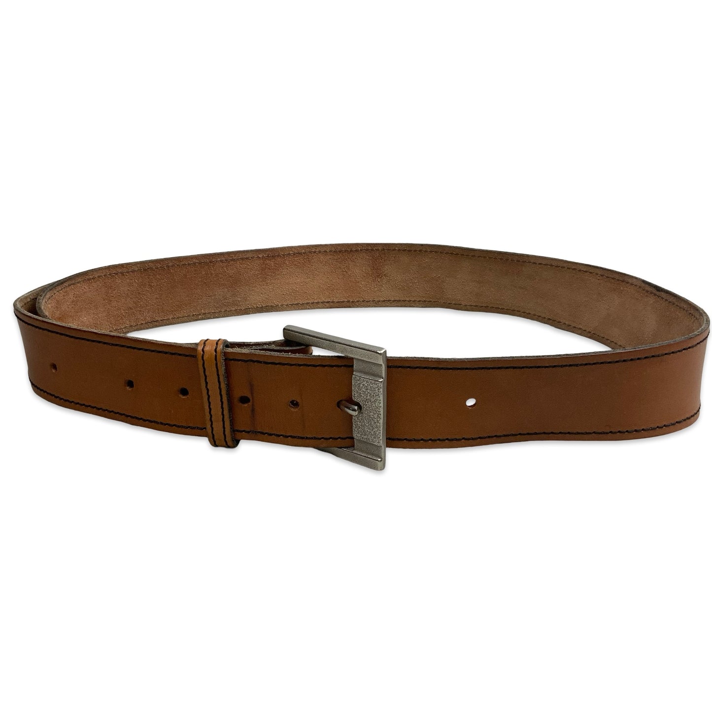 Vintage Tan Brown Leather Belt Silver Buckle