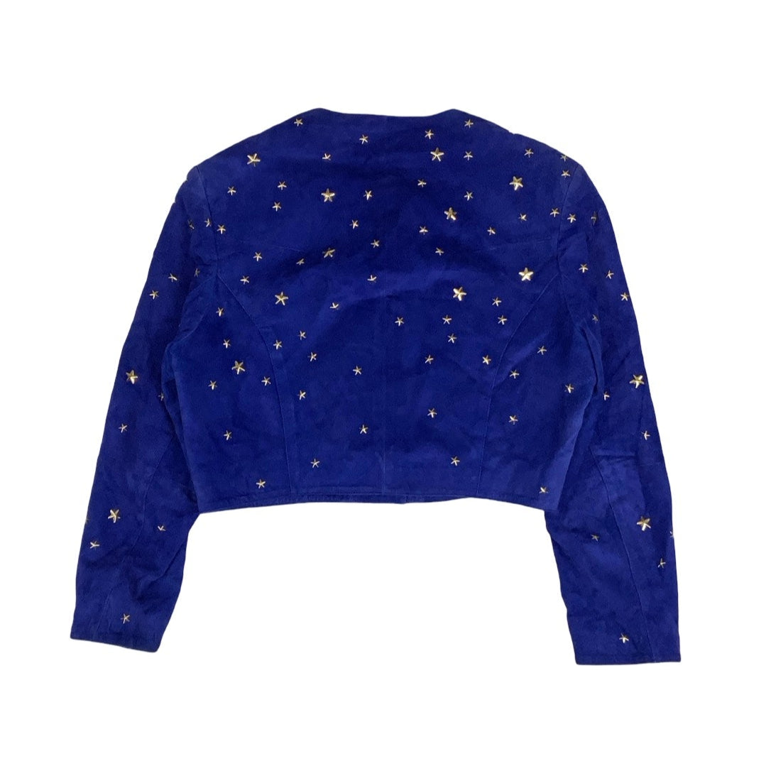 Vintage 80s ‘Kippie Company’ Blue Star Stud Crop Statement Suede Leather Jacket 12 14