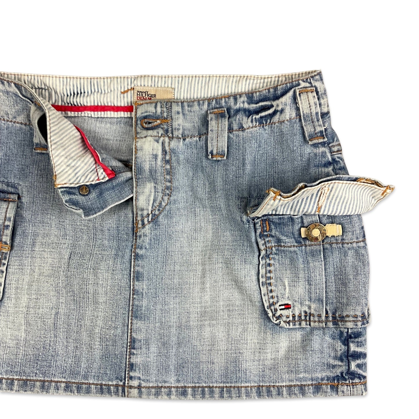 90s Y2K Light Blue Tommy Hilfiger Denim Mini Skirt 12 14