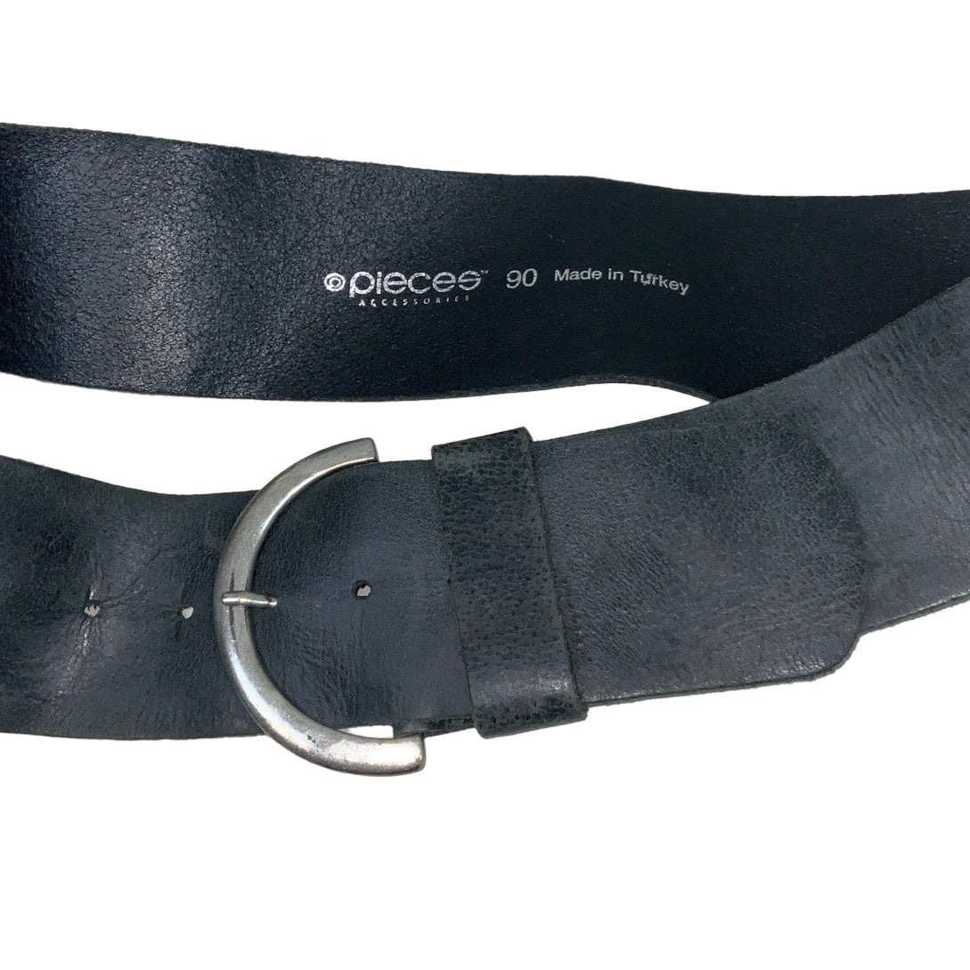 ‘Pieces’ Charcoal Grey Suede Leather Buckle Belt