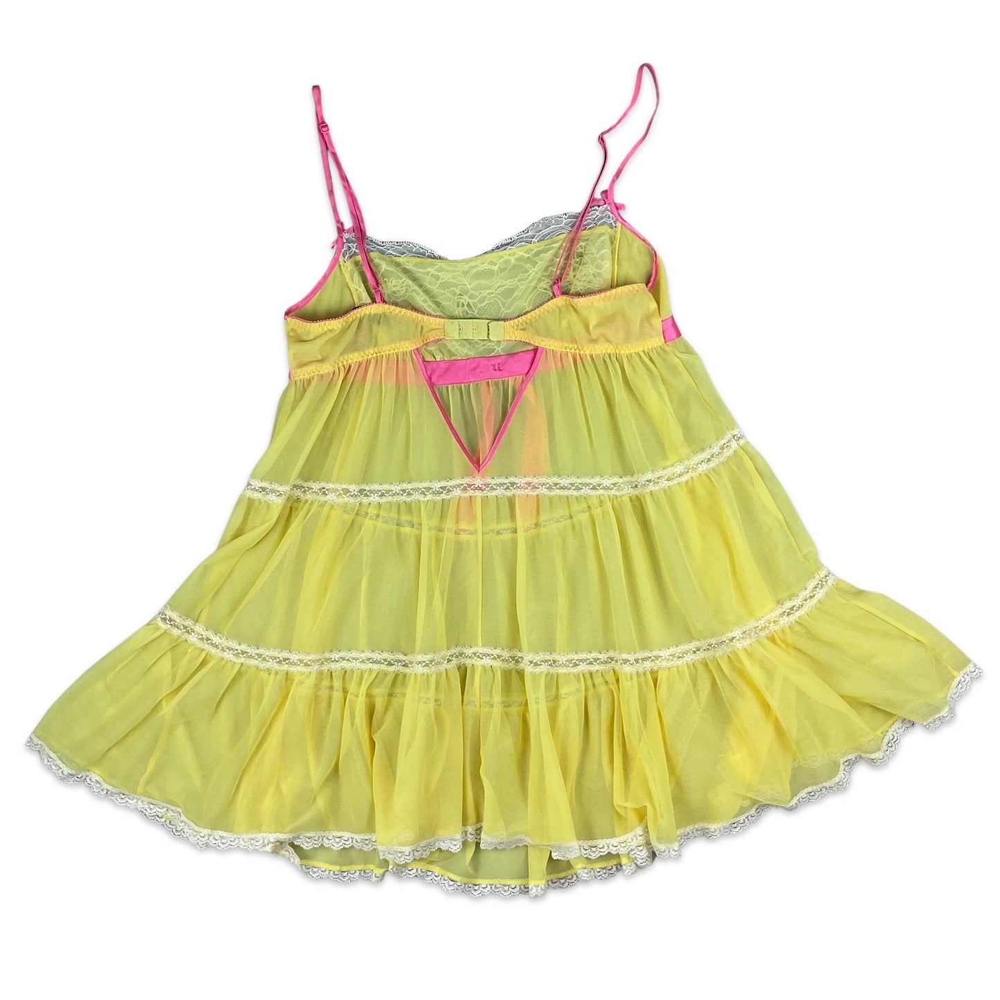 90s Y2K Yellow & Pink Sheer Baby Doll Dress