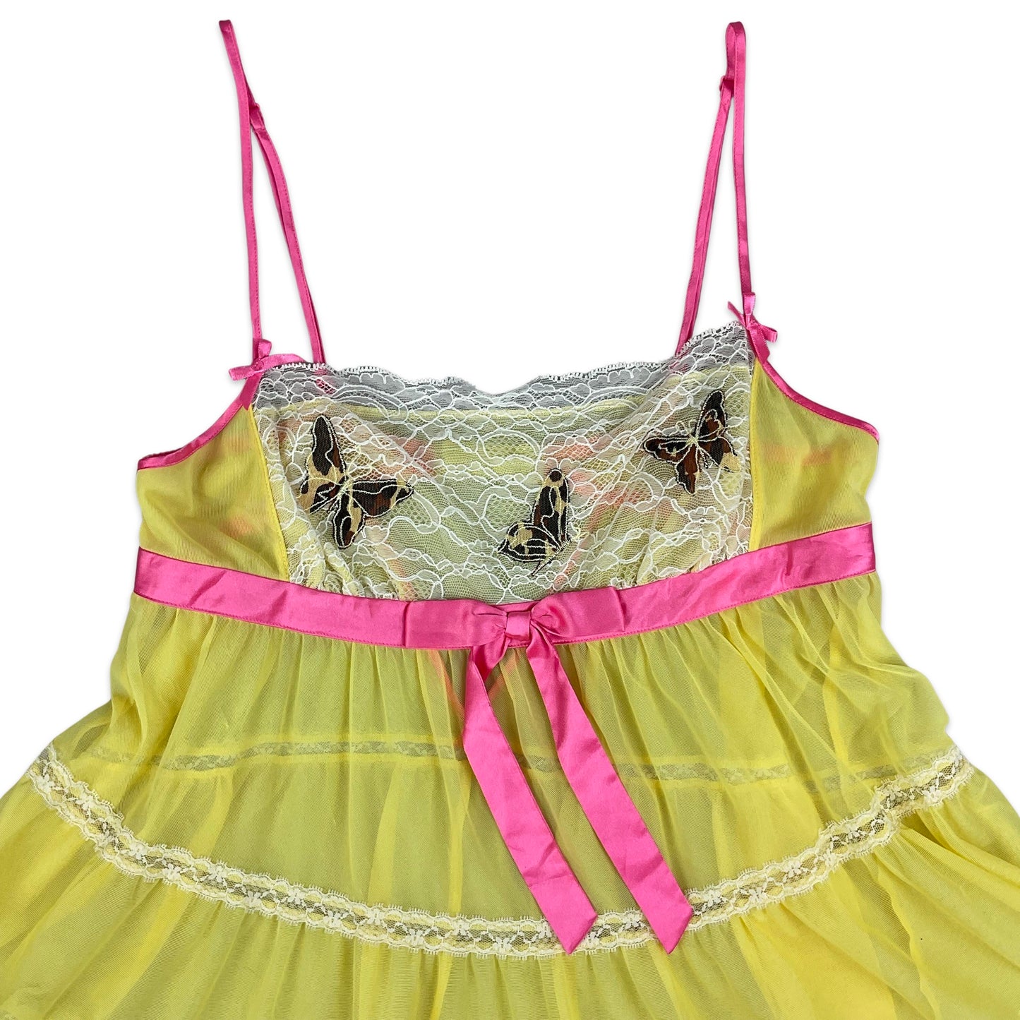 90s Y2K Yellow & Pink Sheer Baby Doll Dress