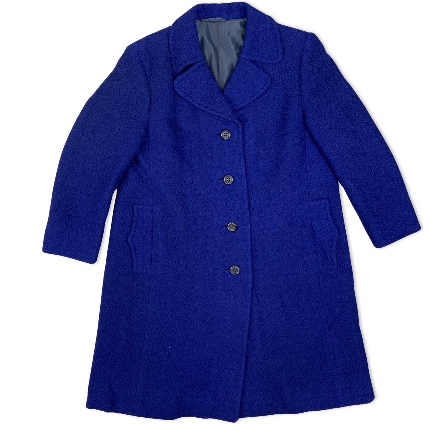 Vintage Blue Bouclé Wool Coat 14 16