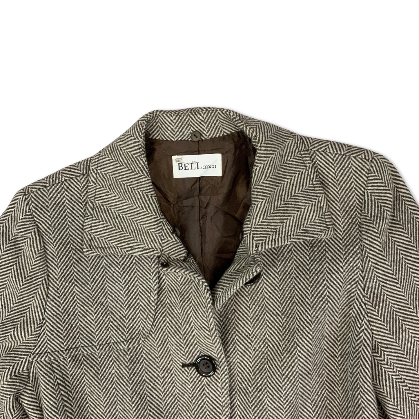 Vintage Wool Trench Coat Brown Herringbone 10 12