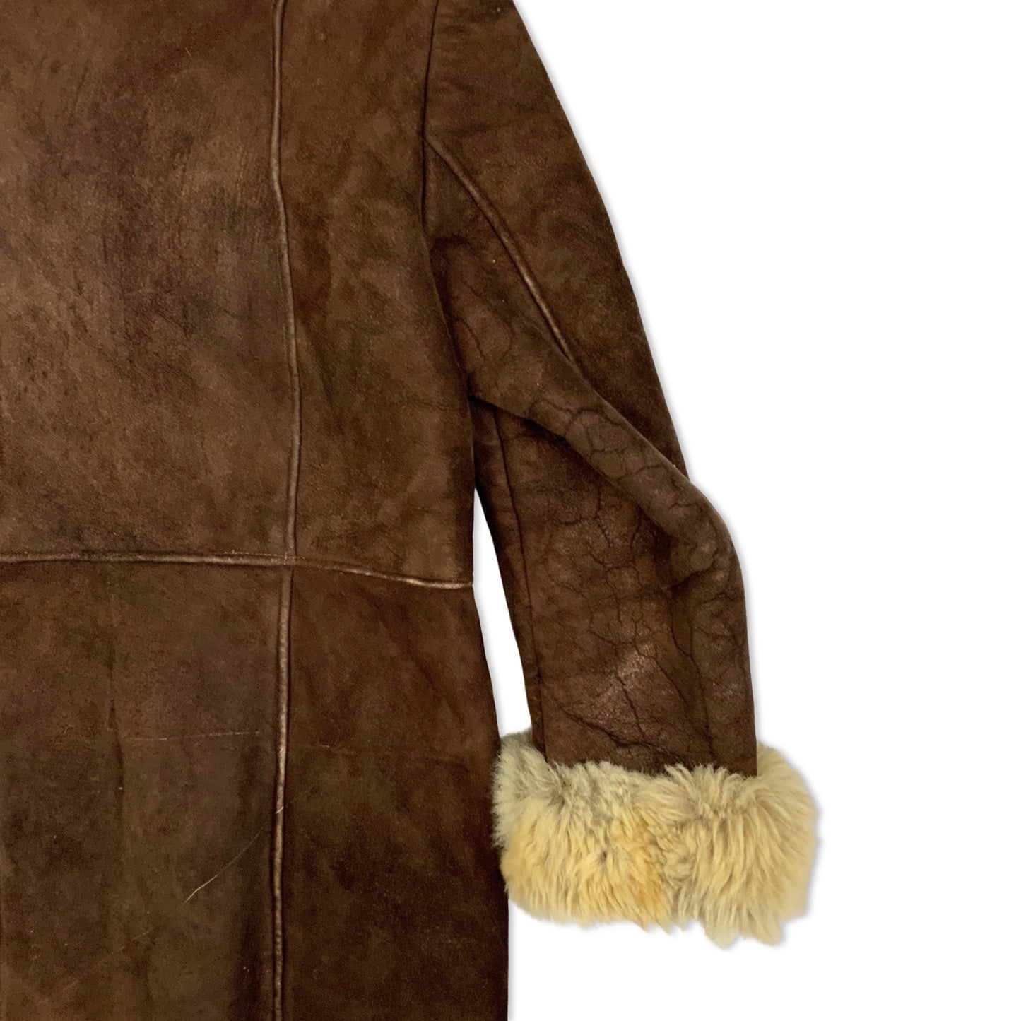 Vintage 70s Dark Brown Suede Shearling Coat 10 12