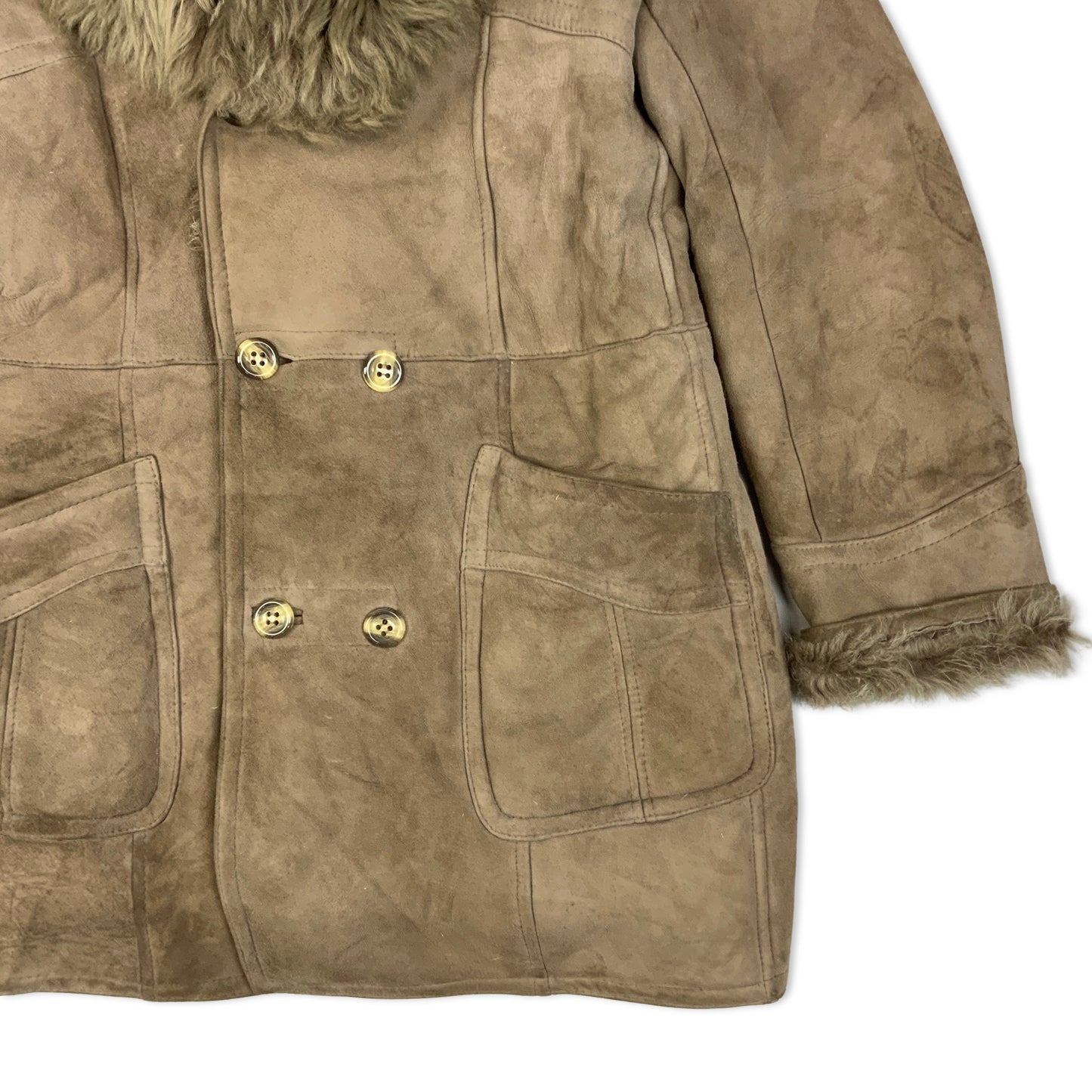Vintage Y2K Double Breasted Light Brown Shearling Coat 16 18