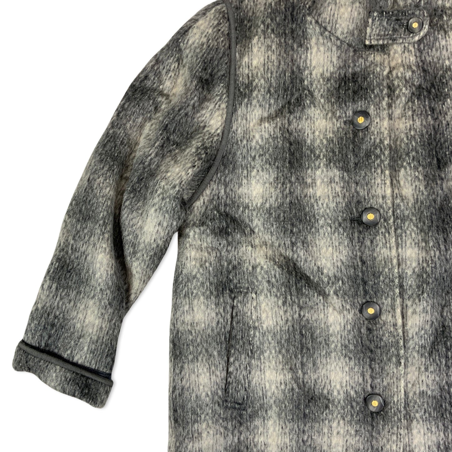 Vintage 80s Alpaca Wool Duster Coat Grey Shadow Plaid Check 14 16