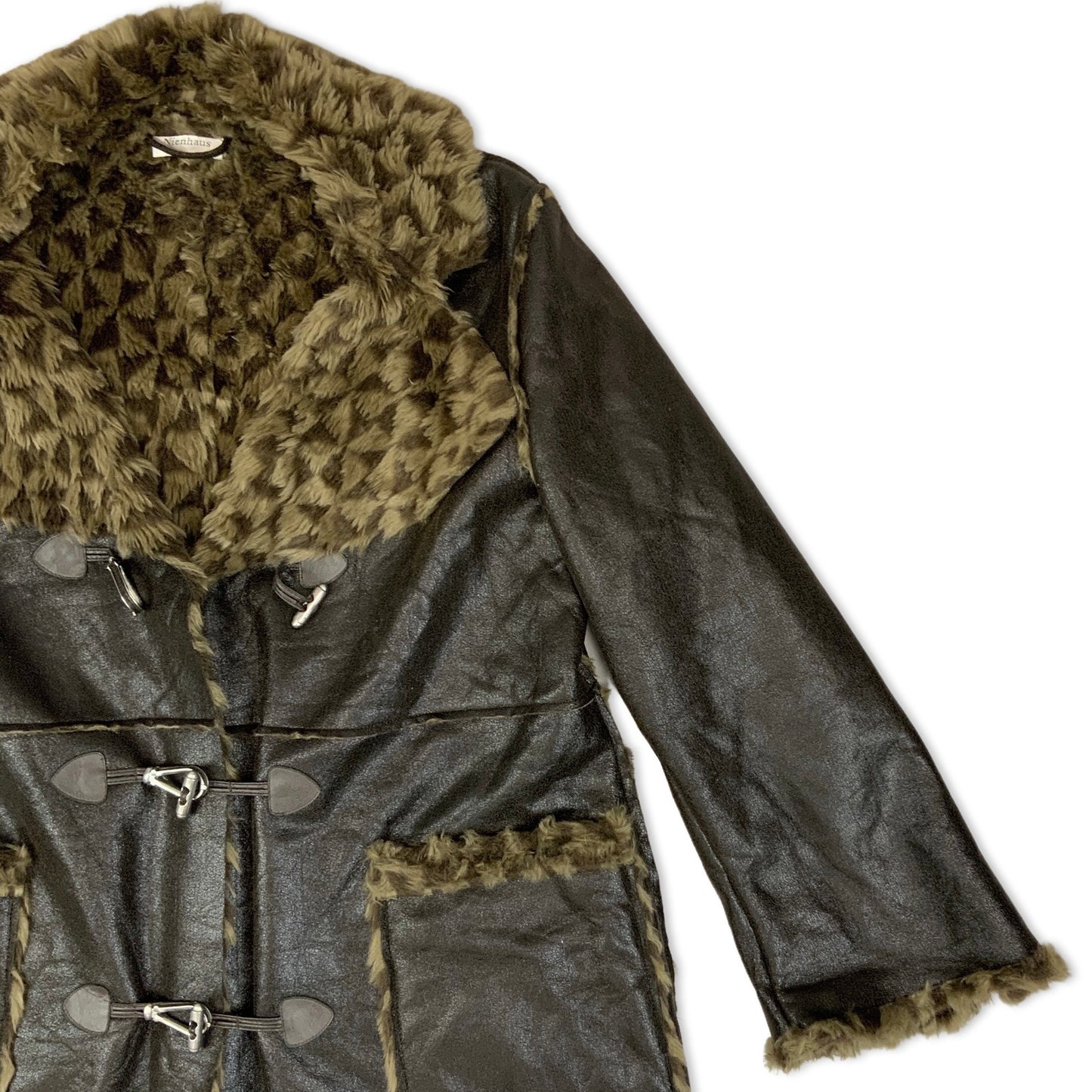 Vintage 90s Brown Shearling Coat with Printed Faux Fur Lining 16 18 20