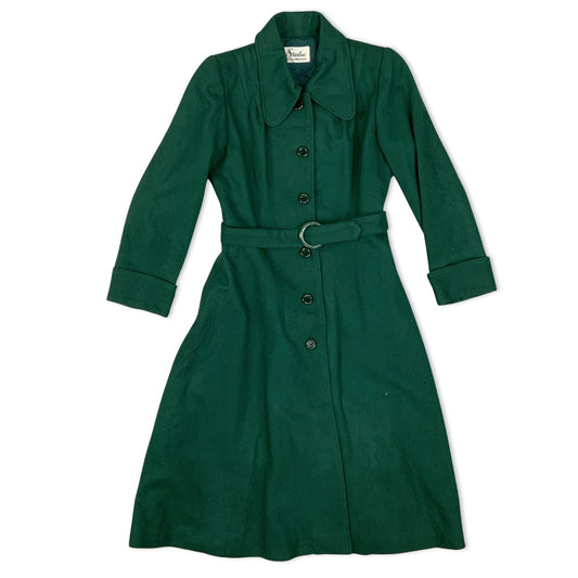 Vintage Green Wool Trench Coat 10 12