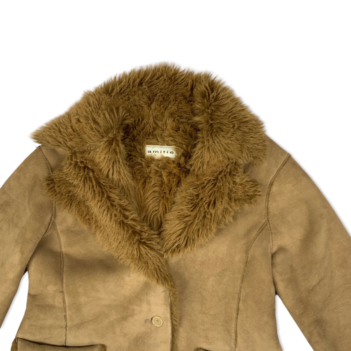 Vintage 90s Brown Shearling Coat with Faux Fur Collar 14 16
