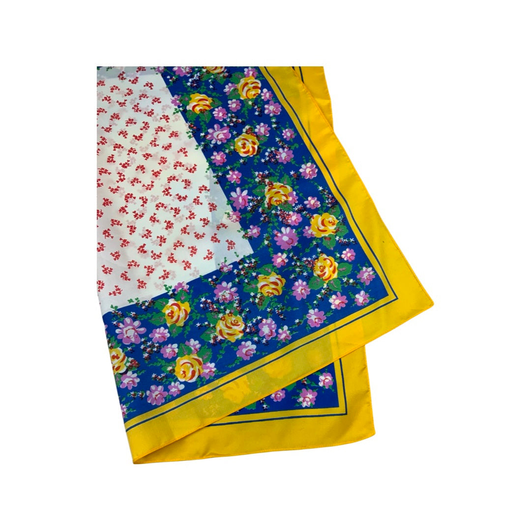 Vintage Yellow and Blue Floral Scarf