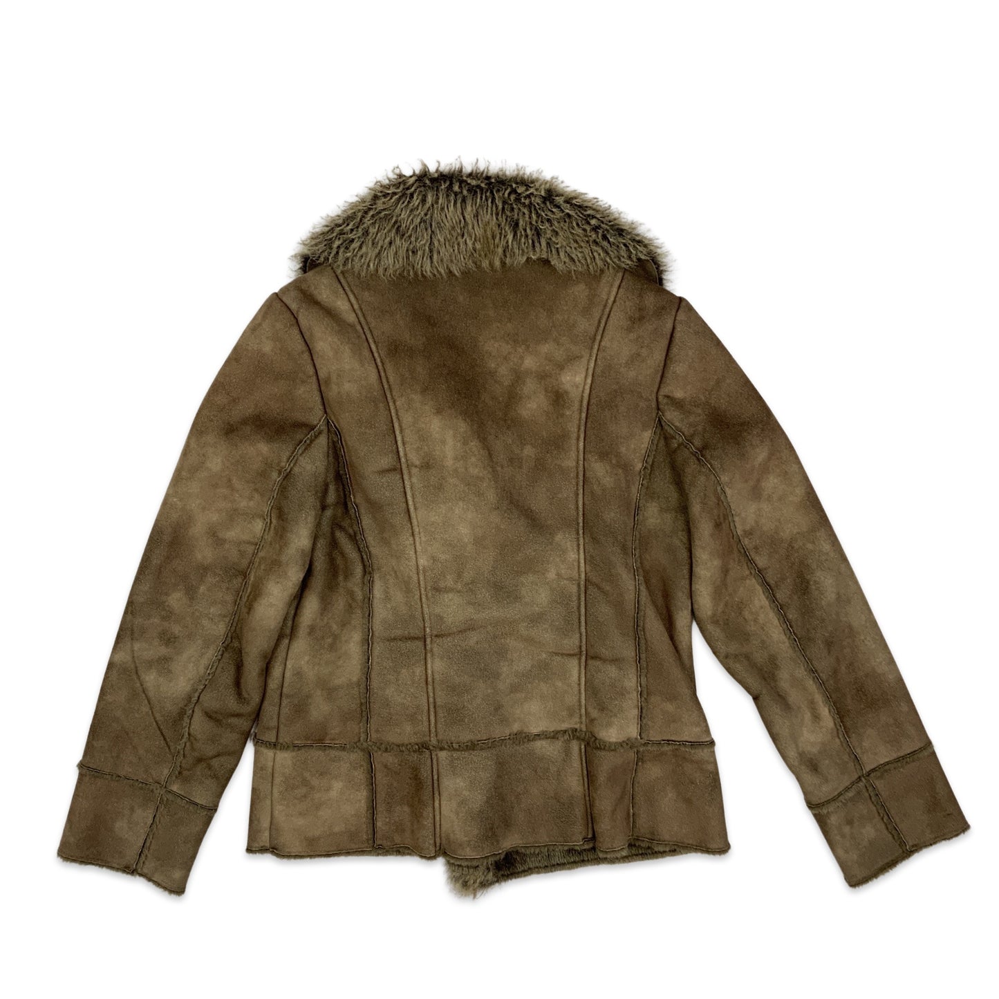 Vintage Y2K Brown Shearling Coat with Faux Fur Lining 12 14