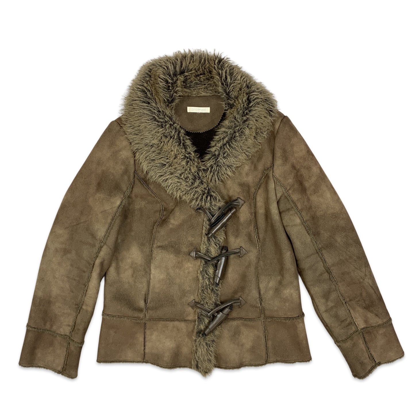 Vintage Y2K Brown Shearling Coat with Faux Fur Lining 12 14