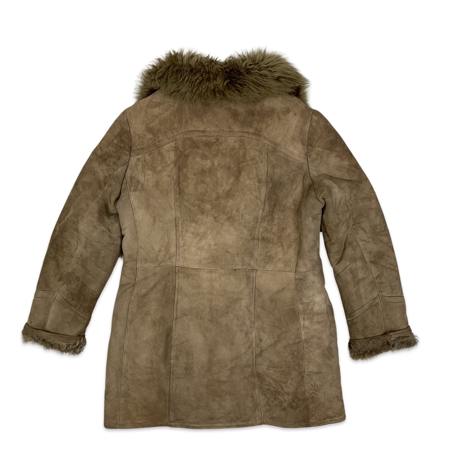 Vintage Y2K Double Breasted Light Brown Shearling Coat 16 18