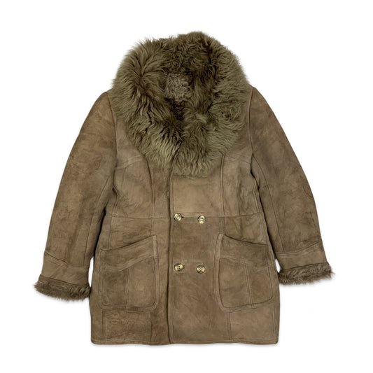 Vintage Y2K Double Breasted Light Brown Shearling Coat 16 18