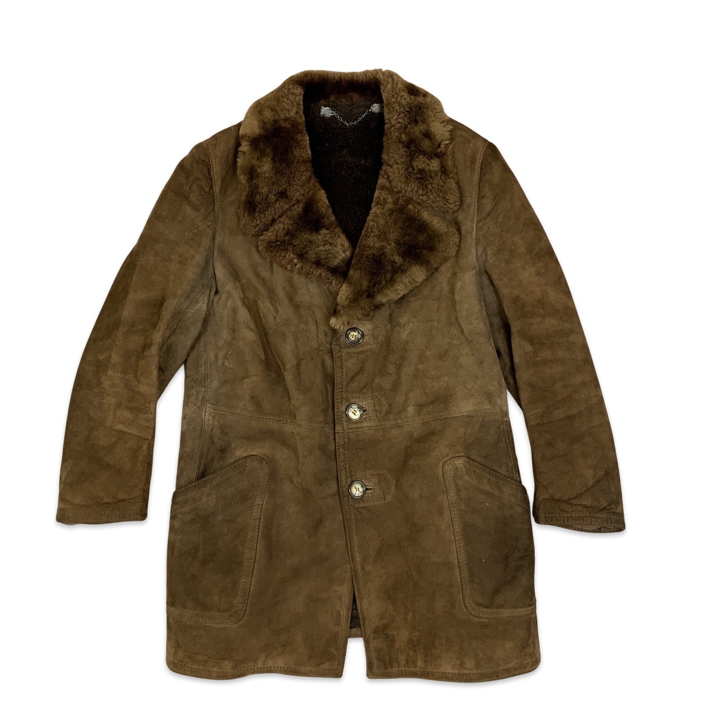 Vintage 90s Brown Shearling Coat S M