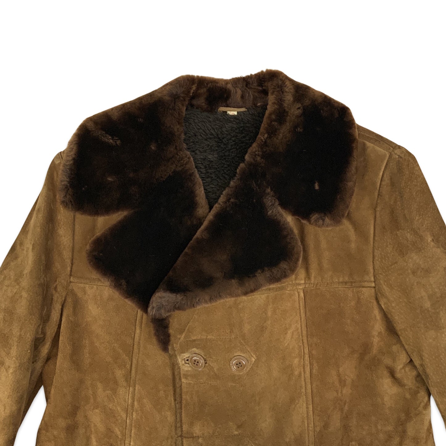 Vintage 70s Double Breasted Brown Sheepskin Shearling Coat M L