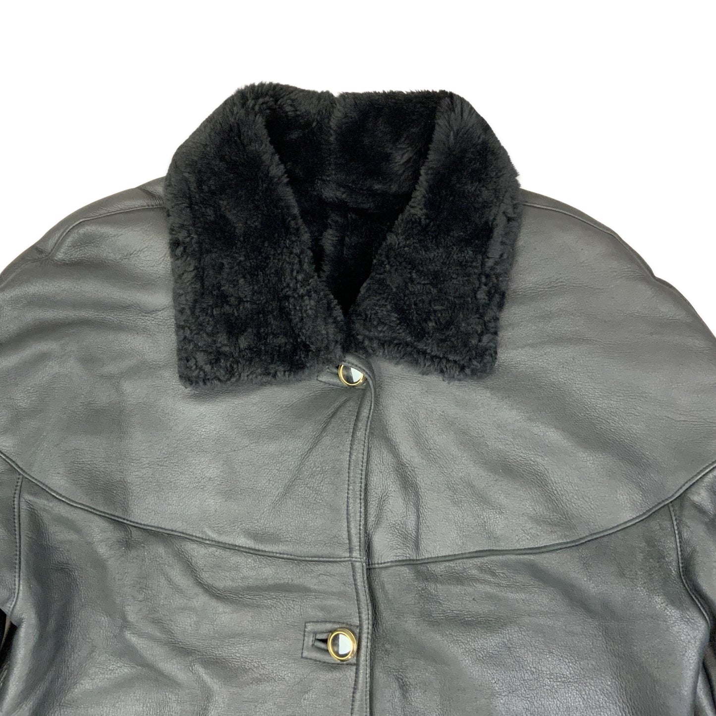 Vintage 80s Black Faux Leather Shearling Coat 18 20 22