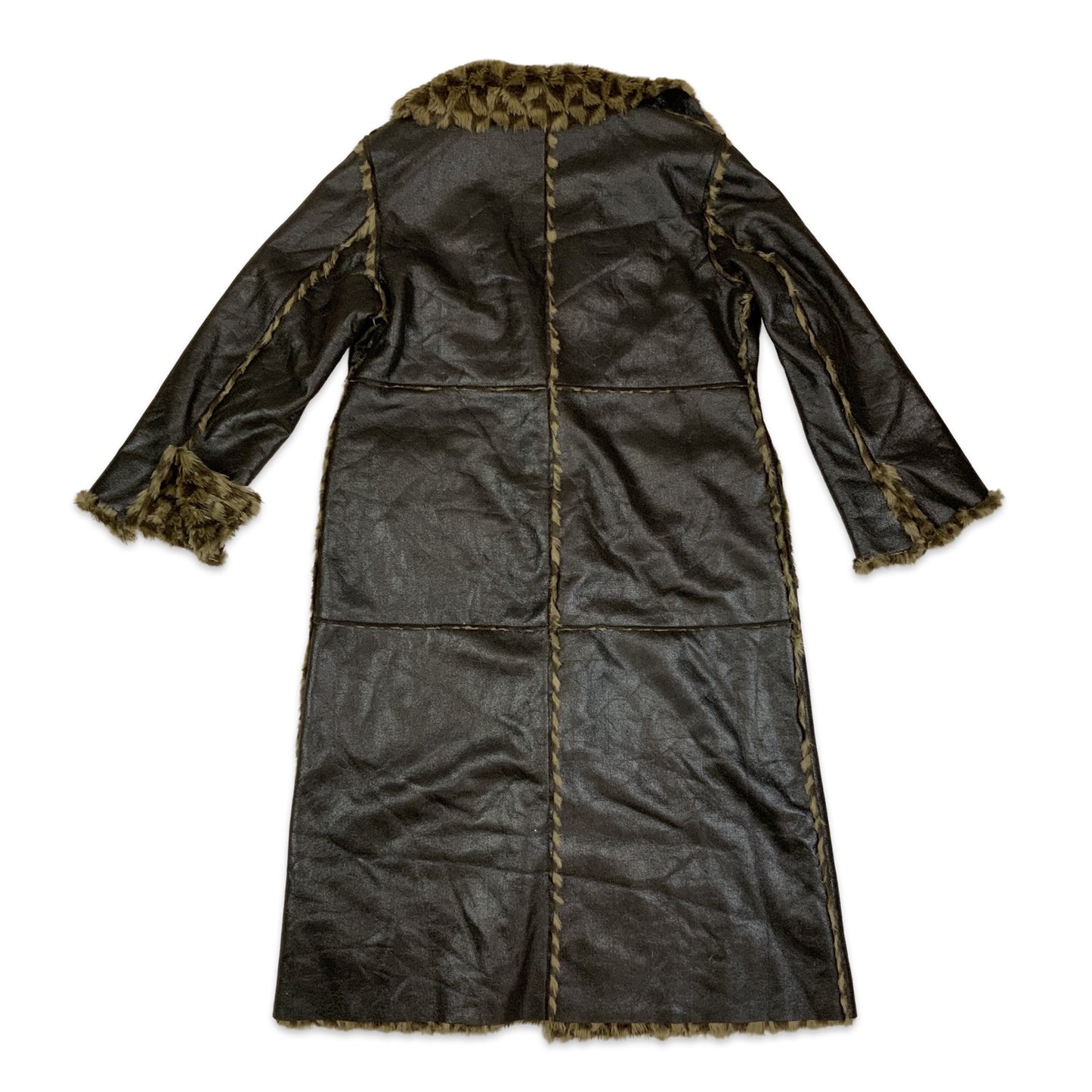 Vintage 90s Brown Shearling Coat with Printed Faux Fur Lining 16 18 20